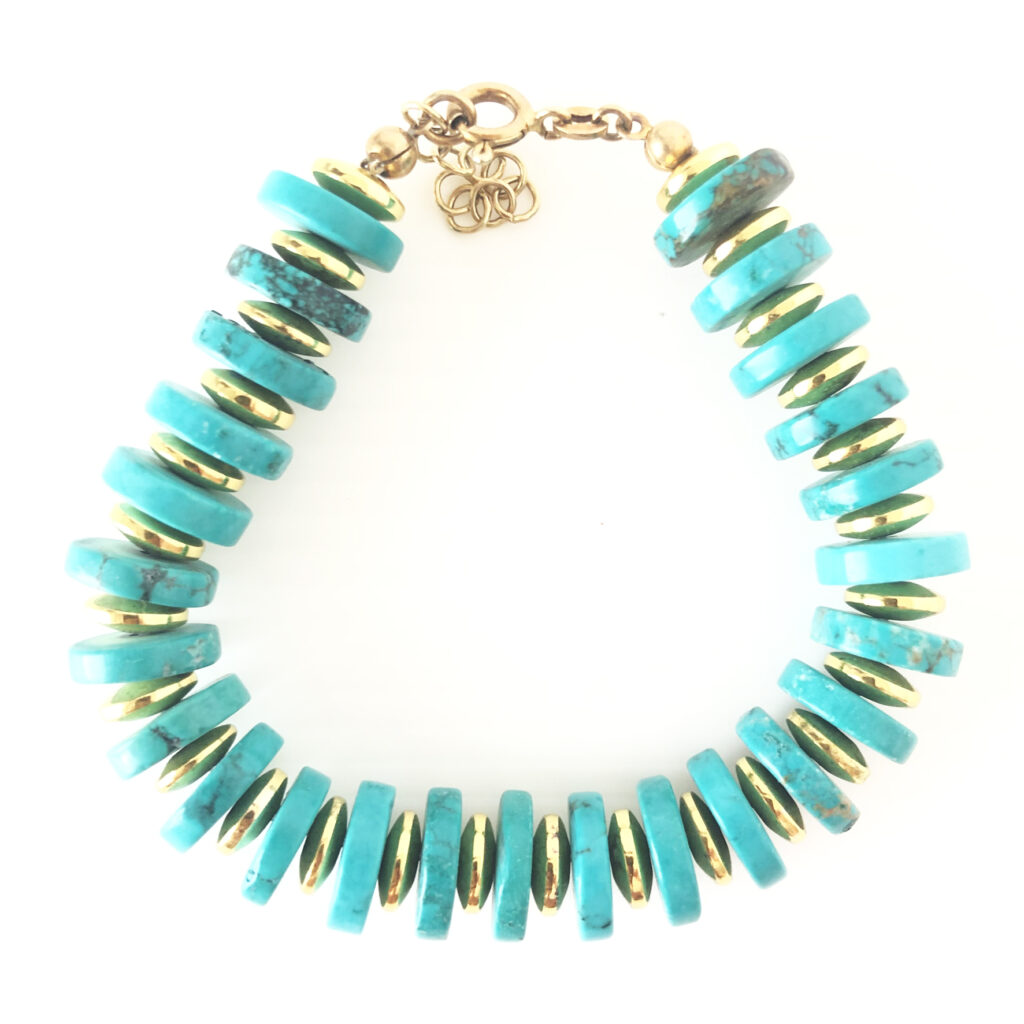 Bracciale con dischi di turchese e bronzo
