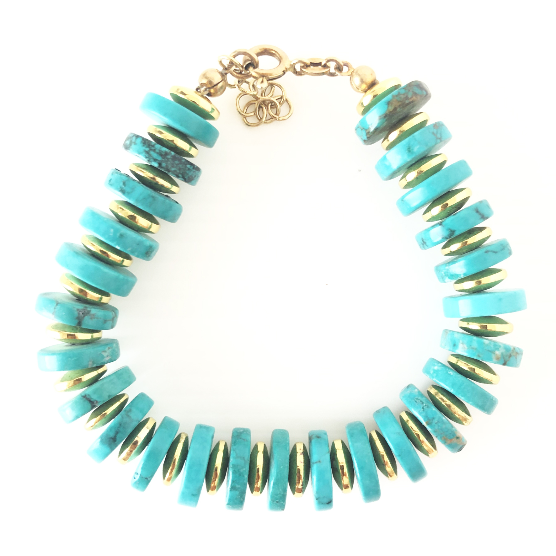 Bracciale con dischi di turchese e bronzo