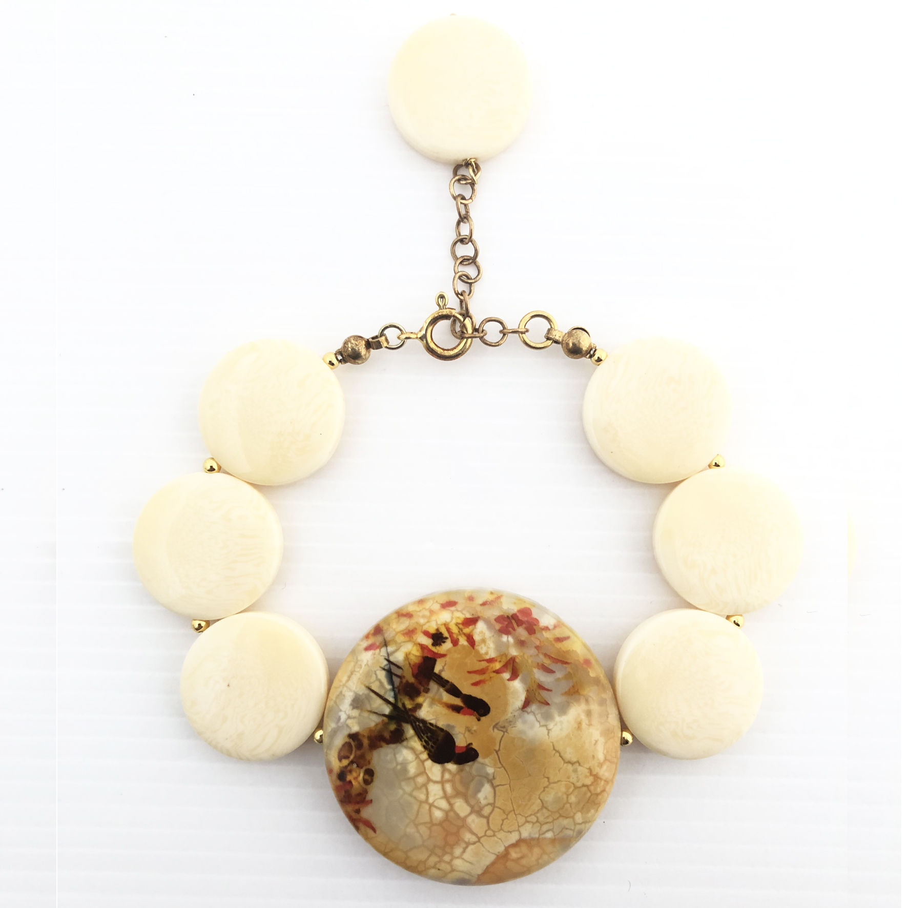 Bracciale con pasta di avorio e agata dipinta