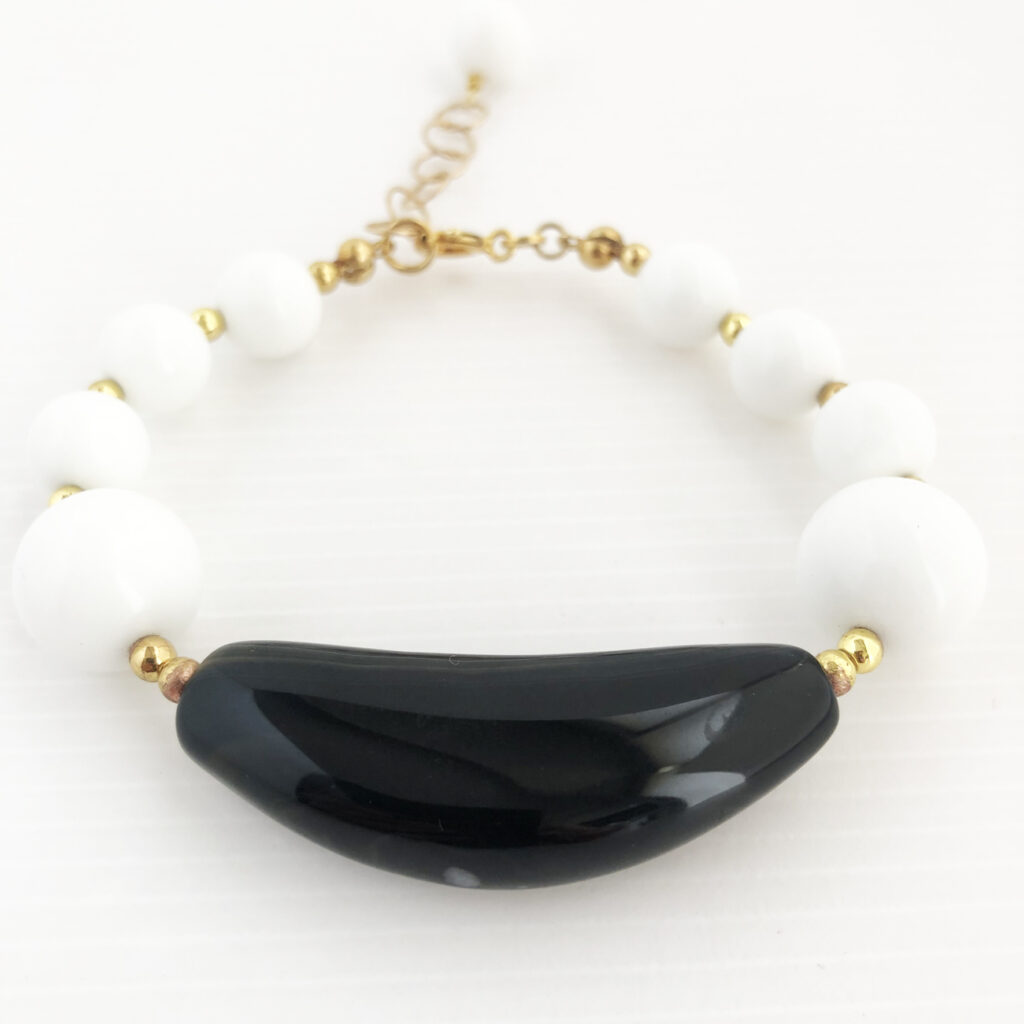 Bracciale in agata bianca con onice