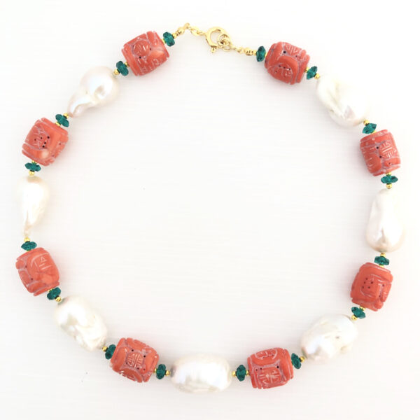 Collana corallo bambù e perle