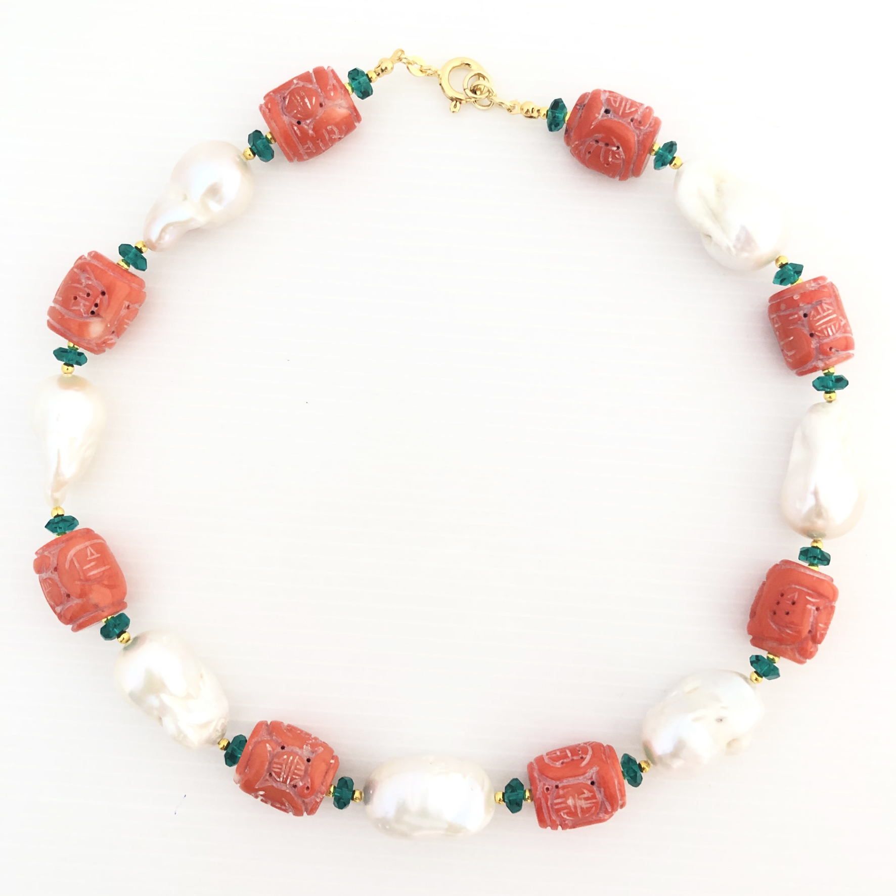 Collana corallo bambù e perle