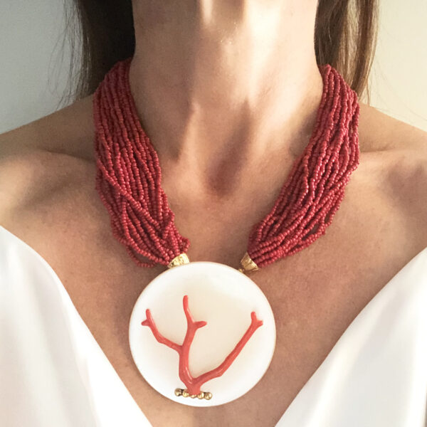 Collana corallo rosso con pendente