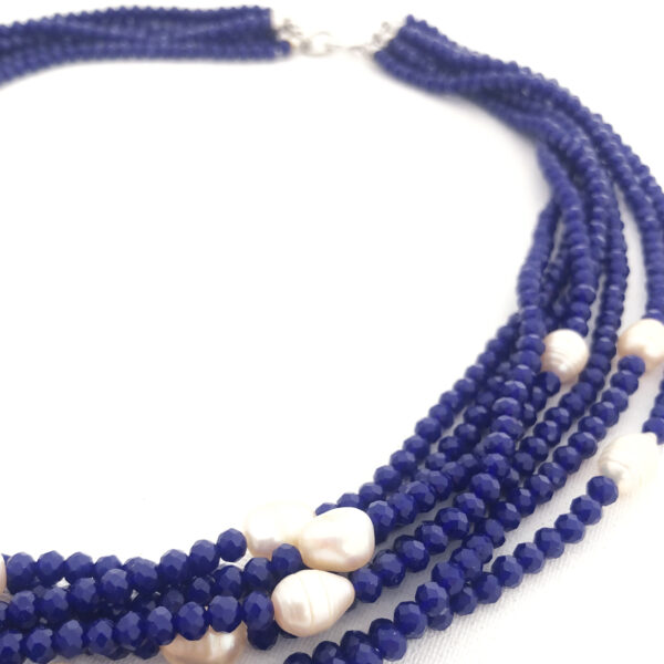 Collana cristalli bluette e perle barocche