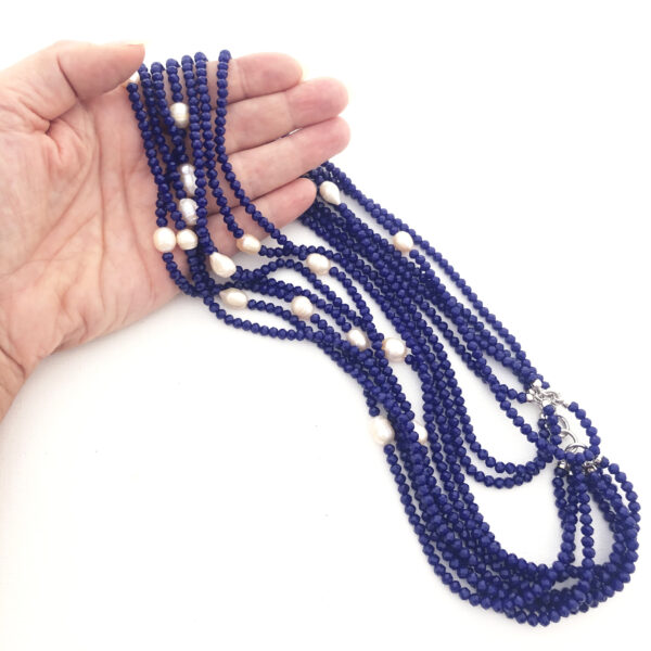 Collana swarovski blu e perle